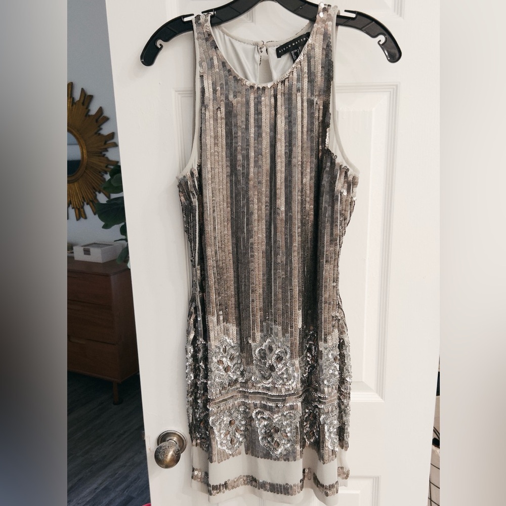 Aidan Mattox Silver Sequin Shift Dress